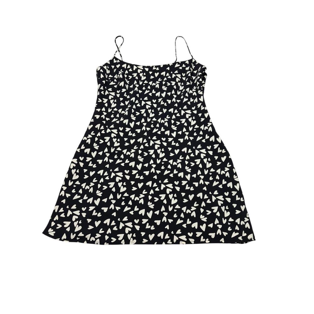 NWT Abercrombie & fitch womens black cream hearts mini dress. silky feel Size MP